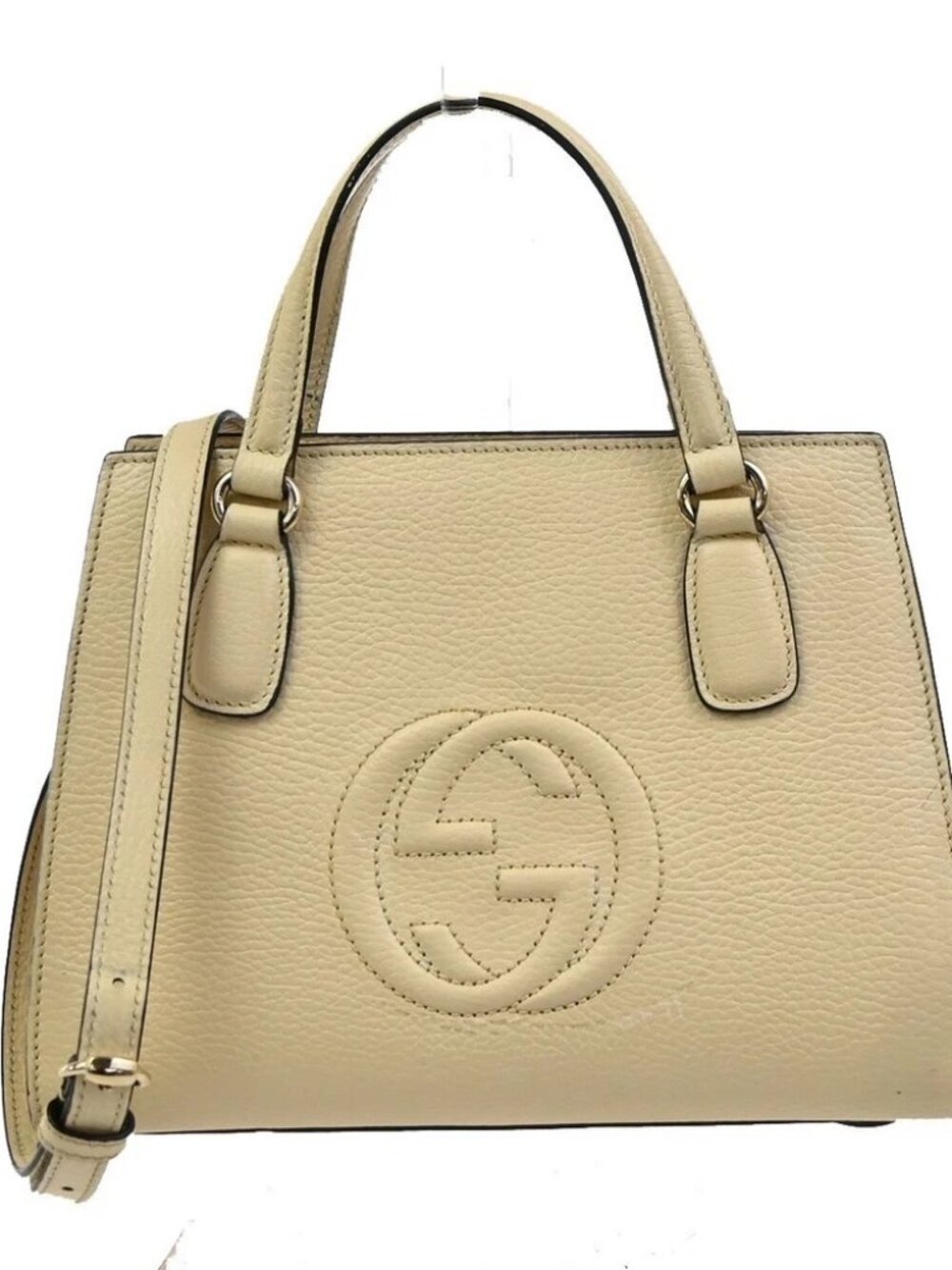 GUCCI Interlocking G 2Way Shoulder Hand Bag Leather White GHW Italy